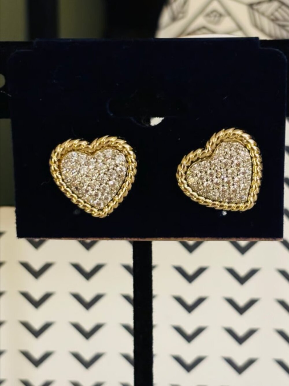 Gold and CZ Heart Stud Earrings